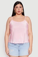 Womens Plus Size Plisse Cami, Pink, Size 2X