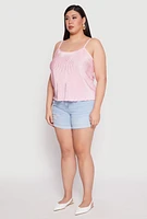 Womens Plus Size Plisse Cami, Pink, Size 2X