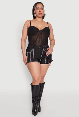 Womens Plus Size Mesh Zip Back Bustier Top, Black, Size 2X