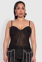 Womens Plus Size Mesh Zip Back Bustier Top, Black, Size 2X