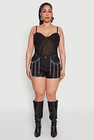 Womens Plus Size Mesh Zip Back Bustier Top, Black, Size 2X