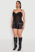 Womens Plus Size Mesh Zip Back Bustier Top, Black, Size 2X