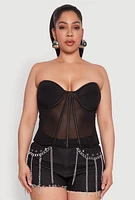 Womens Plus Size Mesh Zip Back Bustier Top, Black, Size 2X