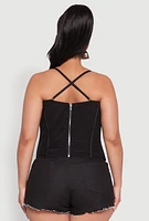 Womens Plus Size Mesh Zip Back Bustier Top, Black, Size 2X