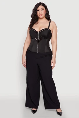 Womens Plus Size Grommet Detail Bustier Top, Black, Size 1X