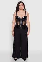 Womens Plus Size Fishnet Cutout Faux Leather Look Bustier Top, Black, Size 2X
