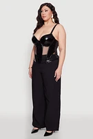 Womens Plus Size Fishnet Cutout Faux Leather Look Bustier Top, Black, Size 2X
