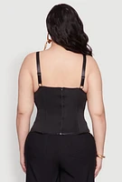 Womens Plus Size Fishnet Cutout Faux Leather Look Bustier Top, Black, Size 2X