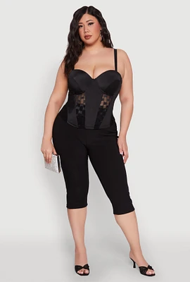 Womens Plus Size Checkered Mesh Bustier Top, Black, Size 3X