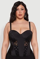 Womens Plus Size Checkered Mesh Bustier Top, Black, Size 3X