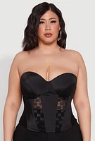 Womens Plus Size Checkered Mesh Bustier Top, Black, Size 3X