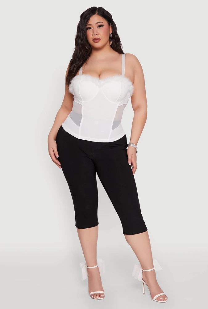 Womens Plus Size Faux Fur Sweetheart Bustier Top, White, Size 1X