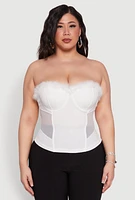 Womens Plus Size Faux Fur Sweetheart Bustier Top, White, Size 1X