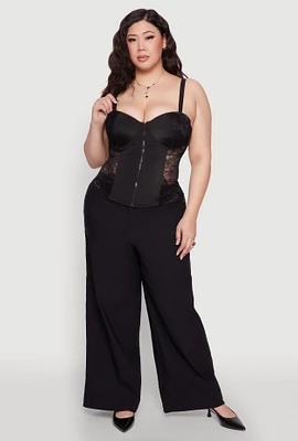 Womens Plus Size Zip Up Lace Bustier Top, Black, Size 2X
