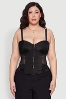 Womens Plus Size Zip Up Lace Bustier Top, Black, Size 2X