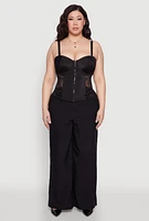 Womens Plus Size Zip Up Lace Bustier Top, Black, Size 2X