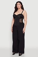 Womens Plus Size Zip Up Lace Bustier Top, Black, Size 2X