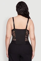 Womens Plus Size Zip Up Lace Bustier Top, Black, Size 2X