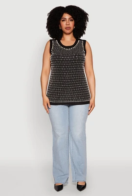 Womens Plus Size Rhinestone Faux Pearl Studded Tank Top, Black, Size 3X