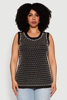 Womens Plus Size Rhinestone Faux Pearl Studded Tank Top, Black, Size 3X