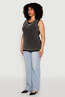 Womens Plus Size Rhinestone Faux Pearl Studded Tank Top, Black, Size 3X