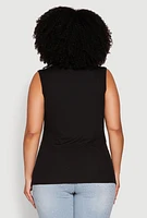 Womens Plus Size Rhinestone Faux Pearl Studded Tank Top, Black, Size 3X
