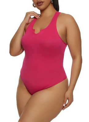 Womens Plus Seamless Notch Neck Racerback Tank Bodysuit,