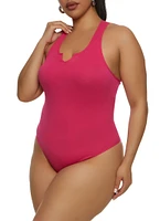 Womens Plus Seamless Notch Neck Racerback Tank Bodysuit,