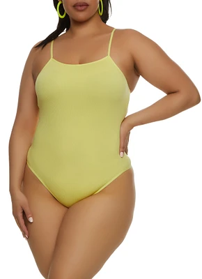 Womens Plus Size Seamless Criss Cross Back Cami Bodysuit, Yellow, Size 1X-2X