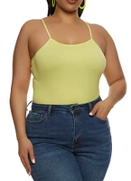 Womens Plus Size Seamless Criss Cross Back Cami Bodysuit, Yellow, Size 1X-2X
