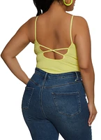 Womens Plus Size Seamless Criss Cross Back Cami Bodysuit, Yellow, Size 1X-2X