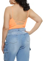 Womens Plus Seamless Criss Cross Back Cami Bodysuit,