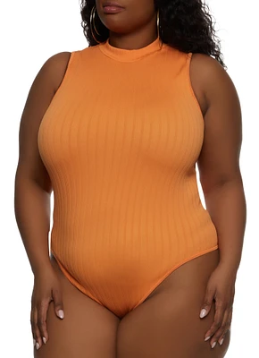 Womens Plus Size Sleeveless High Neck Bodysuit, Orange, Size 1X-2X