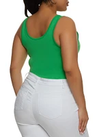Womens Plus Size Seamless Square Neck Tank Bodysuit, Green, Size 1X-2X
