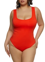 Womens Plus Size Seamless Square Neck Tank Bodysuit, Orange, Size 1X-2X