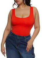 Womens Plus Size Seamless Square Neck Tank Bodysuit, Orange, Size 1X-2X