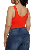 Womens Plus Size Seamless Square Neck Tank Bodysuit, Orange, Size 1X-2X