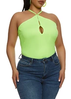 Womens Plus Size Keyhole Open Back Bodysuit, Green, Size 2X-3X