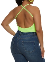 Womens Plus Size Keyhole Open Back Bodysuit, Green, Size 1X-2X