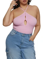 Womens Plus Size Keyhole Open Back Bodysuit, Purple, Size 2X-3X