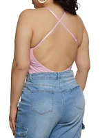 Womens Plus Size Keyhole Open Back Bodysuit, Purple, Size 2X-3X