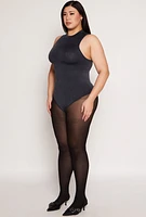 Womens Plus Size Acid Wash Mock Neck Bodysuit, Black, Size 2X-3X
