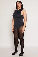 Womens Plus Size Acid Wash Mock Neck Bodysuit, Black, Size 2X-3X