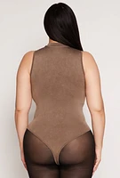 Womens Plus Acid Wash Mock Neck Bodysuit, 2X-3X