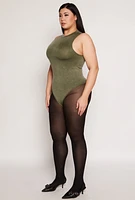 Womens Plus Size Acid Wash Mock Neck Bodysuit, Green, Size 2X-3X