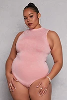 Womens Plus Size Acid Wash Mock Neck Bodysuit, Pink, Size 2X-3X