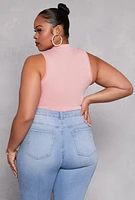 Womens Plus Size Acid Wash Mock Neck Bodysuit, Pink, Size 2X-3X