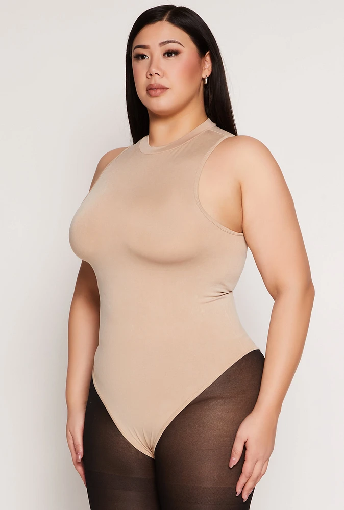 Womens Plus Acid Wash Mock Neck Bodysuit, 1X-2X