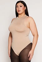 Womens Plus Acid Wash Mock Neck Bodysuit, 1X-2X