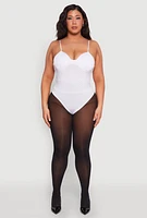 Womens Plus Size Rhinestone Ruched Padded Bustier Bodysuit, White, Size 3X